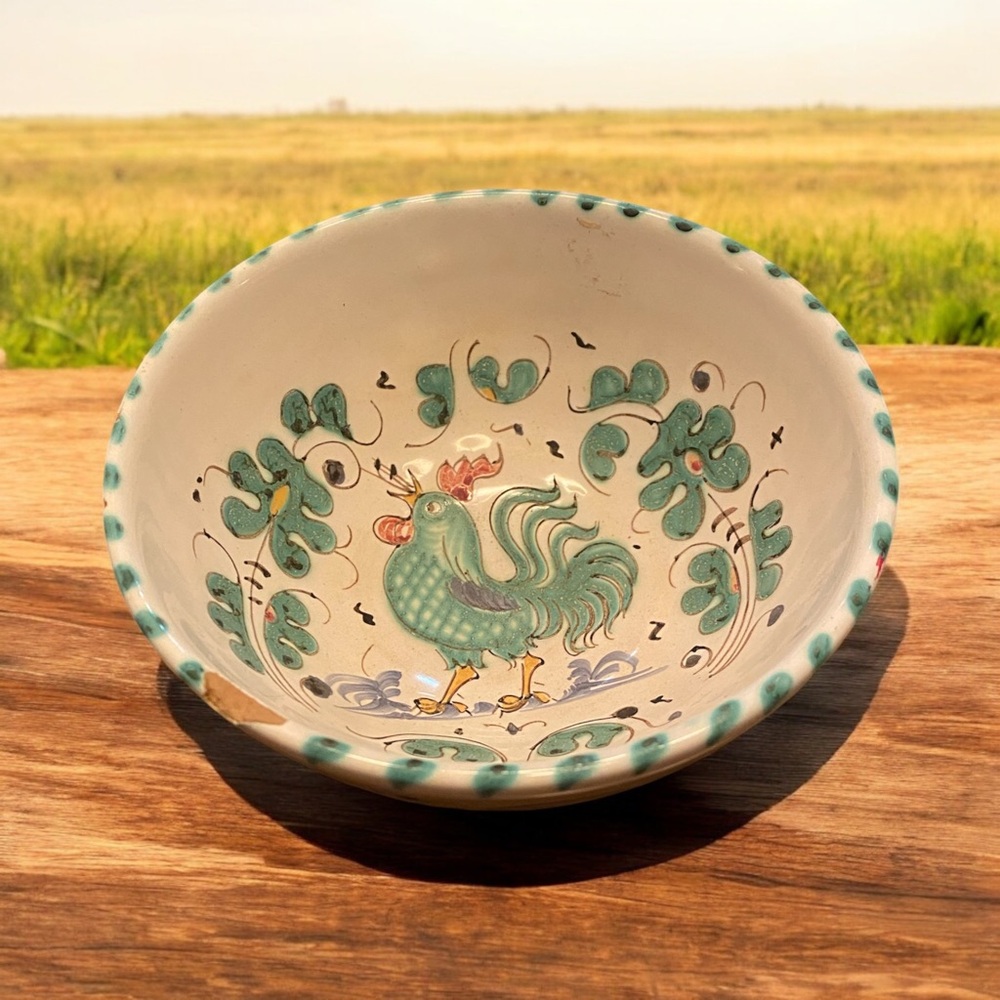 Vintage P.V. Italy Ceramic Pottery Rooster Bowl Hand Painted Mid Century